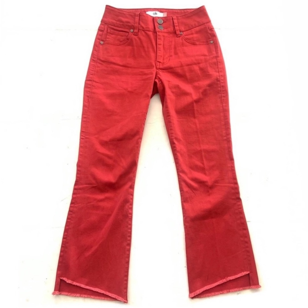 CAbi 5692 Red High Low Cropped Jeans Size 4